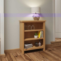 Modern Rustic Oak Small Wide Bookcase with 3 Shelves 70cm Wide