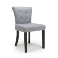 Sandringham Grey Linen Fabric Effect Buttoned Back Kitchen Accent Dining Chair With Chrome Stud Detail and Rubber Wood Legs 86x49x62cm