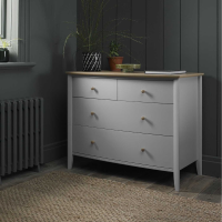 Modern Scandi Style Oak Wood Top Grey Painted Chest of 4 Drawers