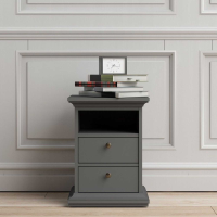 Trendy Matt Grey 2 Drawer Bedroom Bedside Cabinet With Metal Knobs 58.8 x 43.6cm