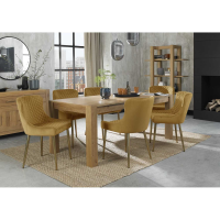 Turin Light Oak 8 to 10 Seater Extending Dining Det 8 Cezanne Mustard Velvet Fabric Chairs