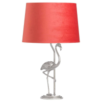 Antique Silver Flamingo Table Desk Lamp Coral Pink Fabric Velvet Shade