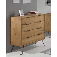 Pine Chest of 4 Drawers Antique Wax Finish Hairpin Metal Legs