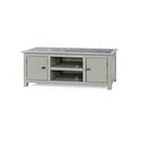 Perth Modern Rectangular Soft Grey Painted 2 Door 2 Shelf TV Unit Stone Top 50x120cm