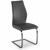 Irma Modern Grey Faux Leather Dining Chair on Brushed Steel Cantilever Legs