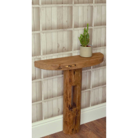 Scandinavian Wall Standing Half Circle Top Console Table in Natural Reclaimed Pine
