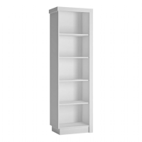 Modern White and High Gloss Narrow Tall Bookcase (LH) with 5 Shelves 198x60cm