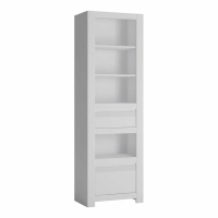 Modern Alpine White Tall Narrow 2 Drawer Bookcase With Recessed Handles 198.5x62cm
