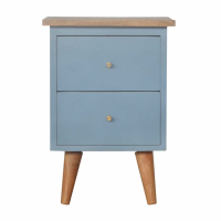 Modern Style Solid Mango Wood Blue Hand Painted 2 Drawer Bedside Table 50x35cm