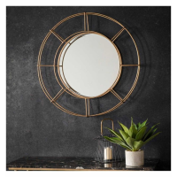 Retro Style Round Glass Wall Hanging Mirror With Gold Toned Double Layered Helm Frame 82cm Diameter
