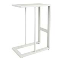 Modern Outdoor Garden Sofa Side Table White Painted Metal Framed Plain Glass Top