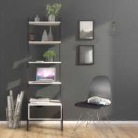 Scandi White and Black Matt Leaning Open 1 Drawer Narrow Bookcase 180cm Tall