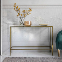 Modern Champagne Gold Metal Framed Mirrored Glass Top Hallway Medium Console Table 76x110x35cm