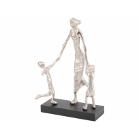 Mother Playing With Children Silver Sculpture