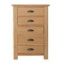 Industrial Style Oak Wood And Antique Brass 5 Drawer Narrow Bedroom Chest 115 x 50cm