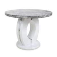 Round Marble Effect Glossy Grey White Circular Small Kitchen Dining Table 100cm Diameter