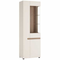 Modern Tall Glazed Narrow Display LHD High Gloss White Painted Oak Trim
