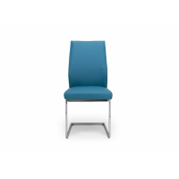 Modern Sky Blue Faux Leather Cantilever Dining Chair Chrome Frame Legs