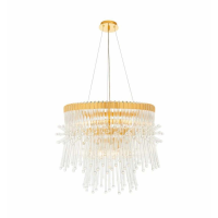 Dazzling Clear Glass 9 Light Gold Finish Top And Crystal Base Pendant Light 205x76cm