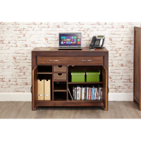 Solid Walnut Hidden Home Office Storage Cupboard Work Station With Keyboard Drawer