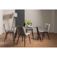 Modern Clear Glass Dining Table and 4 Matching Grey Velvet Dining Chairs Set