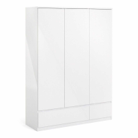 Modern White High Gloss 3 Door Triple Bedroom Wardrobe With Drawer 200.6x147.4cm