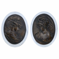 Marbaline And Bronze Classical Plaques Ladies Pair