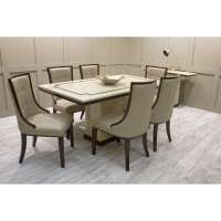 Modern High Gloss Marble Rectangular Beige and Dark Brown 180cm Dining Kitchen Table