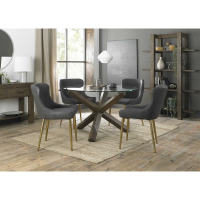 Turin Clear Glass 4 Seater Round Dining Set 4 Cezanne Dark Grey Faux Leather Chairs