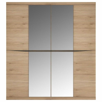 Retro Extra Large Oak Trim Mirror Finished 4 Door Quadruple Bedroom Wardrobe 218x199cm