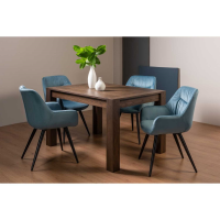 Turin Dark Oak Medium Extending Kitchen Dining Set 4 Blue Velvet Fabric Chairs