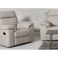Putty Light Grey Leather Electric Reclining Armchair with Arm Pads