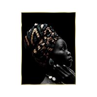 Modern African Lady With Green Jewel Large Glass Wall Art Gold Frame 120 x 80cm