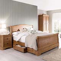 Solid Oak Natural Carved Carmen Bed Frame 4ft6in Double 135cm Pull Out Drawers