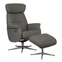 Modern Grey Leather Swivel Recliner Armchair and Footstool Set Black Base