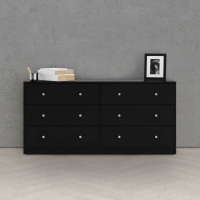 May Black Painted Wide 6 Drawer Wooden Bedroom Double Midi Chest of Drawers 68x143cm