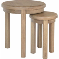 Traditional Style Solid Oak Living Room Round Nest Of 2 Tables with Tapered Legs