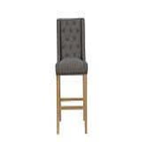 Modern Oak Wood Dark Grey Fabric Upholstered Button Back Living Room Stool 110 x 45cm