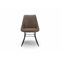 Modern Dining Chair Tan Brown Faux Leather Tub Seat Black Metal Legs