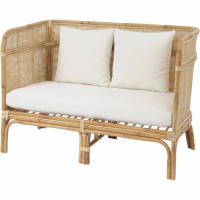 Toba Natural Rattan Conservatory Bench With High Wrap Round Back and Seat Cushions