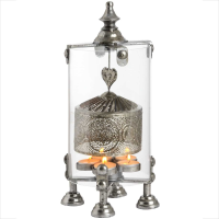 Modern Style Antique Silver Finish Metal Heart Lantern Spinner 38 x 19cm