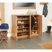 Solid Light Oak Extra Large Wide Shoe Boots Storage Cupboard Unit With Hanging Rail