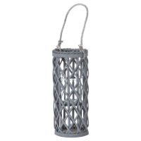 Modern Style Wicker Small Grey Lantern With Glass Hurricane Holder 40 x 12cm