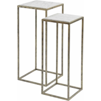 Mylas Distressed Gold Metal White Marble Top Set Of 2 Side Lamp Tables