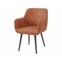 Tan Brown Leather Look Retro Carver Dining Chair With Arms Black Tapered Legs