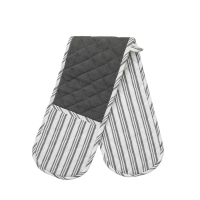 Organic Cotton Stripe Dbl Oven Glove Charcoal