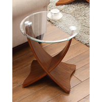 Siena Walnut Curved Round Lamp End Table Glass Top 50cm Diameter Sweeping Legs