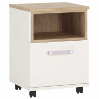 Kids Light Oak and White High Gloss 1 Door Mobile Chest Open Shelf Lilac Handles