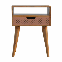 Nordic Style Solid Mango Wood Perforated Copper Front Bedside Table with Drawer 57x45cm