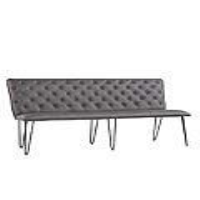 Studded Back Grey Leather Upholstered Traditional Style Bench 180cm With Hairpin Legs